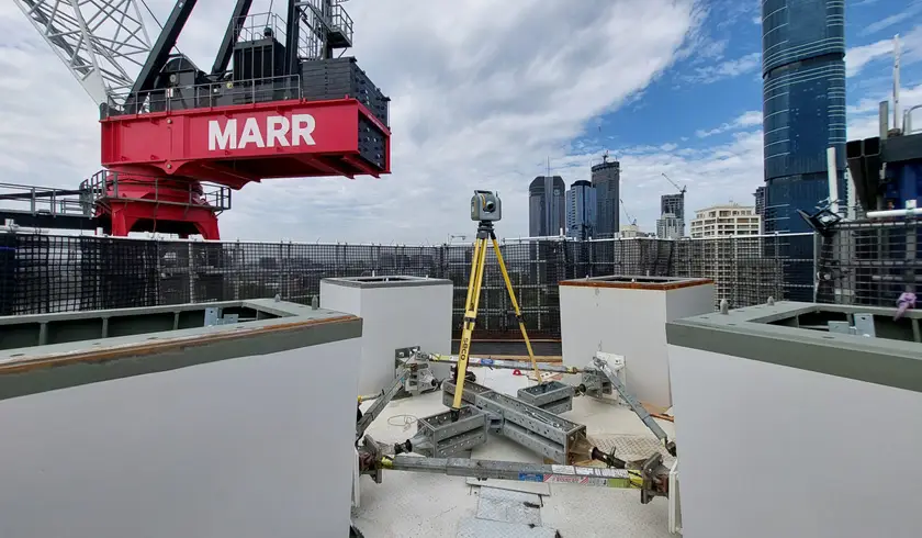 Deck segments being positioned over the Brisbane River