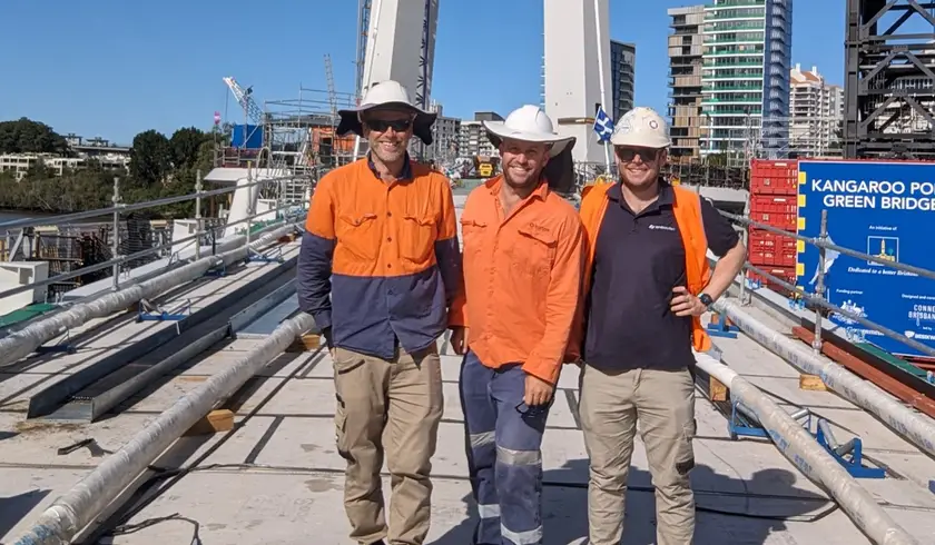 Land Solution Australia surveying team on the bridge deck