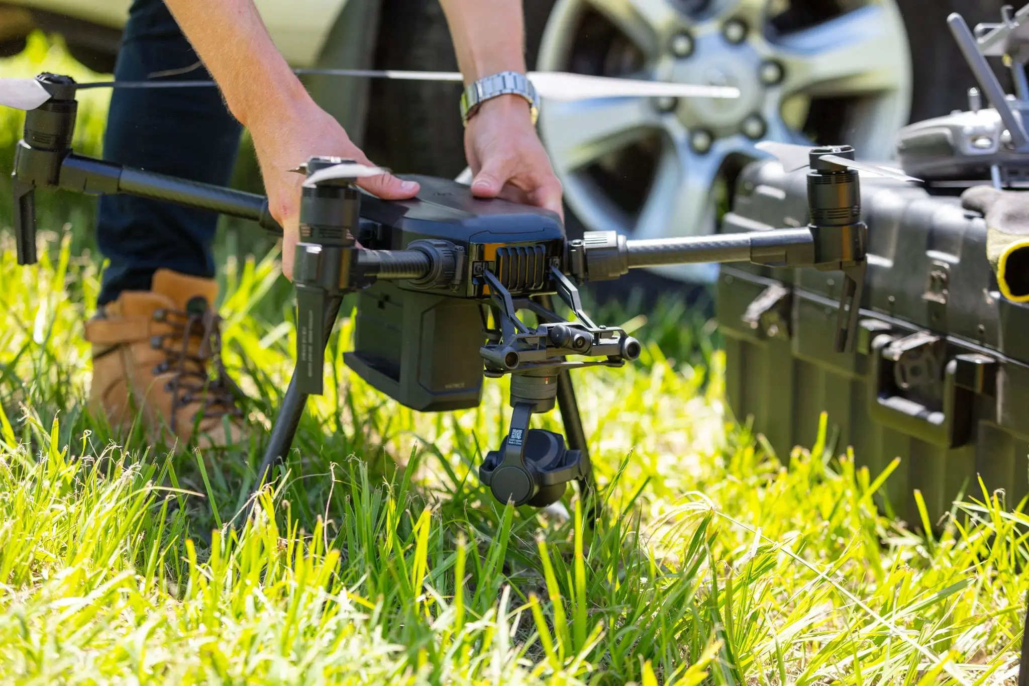 Land Solution Australia surveyor preparing a survey drone for an aerial mapping flight in Brisbane