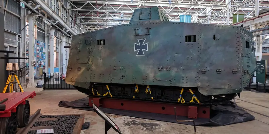 The WWI tank Mephisto on display in Ipswich, with a laser scanner set up beside it